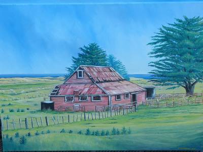 "Herbertville Woolshed" - The old woolshed at Herbertville has seen alot of history. - Painting by Graham Stichbury, an artist from Hawke's Bay, New Zealand.