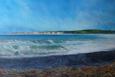 "Cape Kidnappers" - Cape Kidnappers from Haumoana Beach - Painting by Graham Stichbury, an artist from Hawke's Bay, New Zealand.