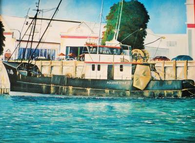 "Marine Star" - Moored near Shed 2. - Painting by Graham Stichbury, an artist from Hawke's Bay, New Zealand.