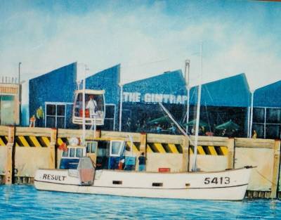 "Result" - Moored near Gin Trap - Painting by Graham Stichbury, an artist from Hawke's Bay, New Zealand.