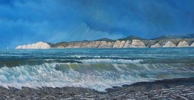 "Cape Kidnappers" - Looking from Awatoto - Painting by Graham Stichbury, an artist from Hawke's Bay, New Zealand.