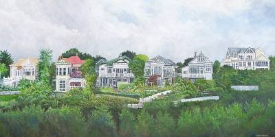 "Lincoln Road" - Houses on Napier's Bluff Hill - Painting by Graham Stichbury, an artist from Hawke's Bay, New Zealand.