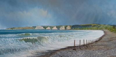 "Cape Kidnappers" - Looking towards Te Awanga - Painting by Graham Stichbury, an artist from Hawke's Bay, New Zealand.