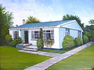 "Waimate Home" - Painting by Graham Stichbury, an artist from Hawke's Bay, New Zealand.