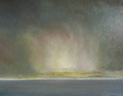 "The Beacons" - The beacons appear through a gap in the storm. - Painting by Graham Stichbury, an artist from Hawke's Bay, New Zealand.