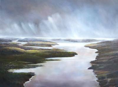 "Delta" - The meandering river eventually finds its way to the sea. - Painting by Graham Stichbury, an artist from Hawke's Bay, New Zealand.